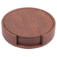 thumbnail image 3 of 1 Set Leather Coaster Drink Coasters with Holder Wood Grain Coaster Round Coaster, 3 of 9