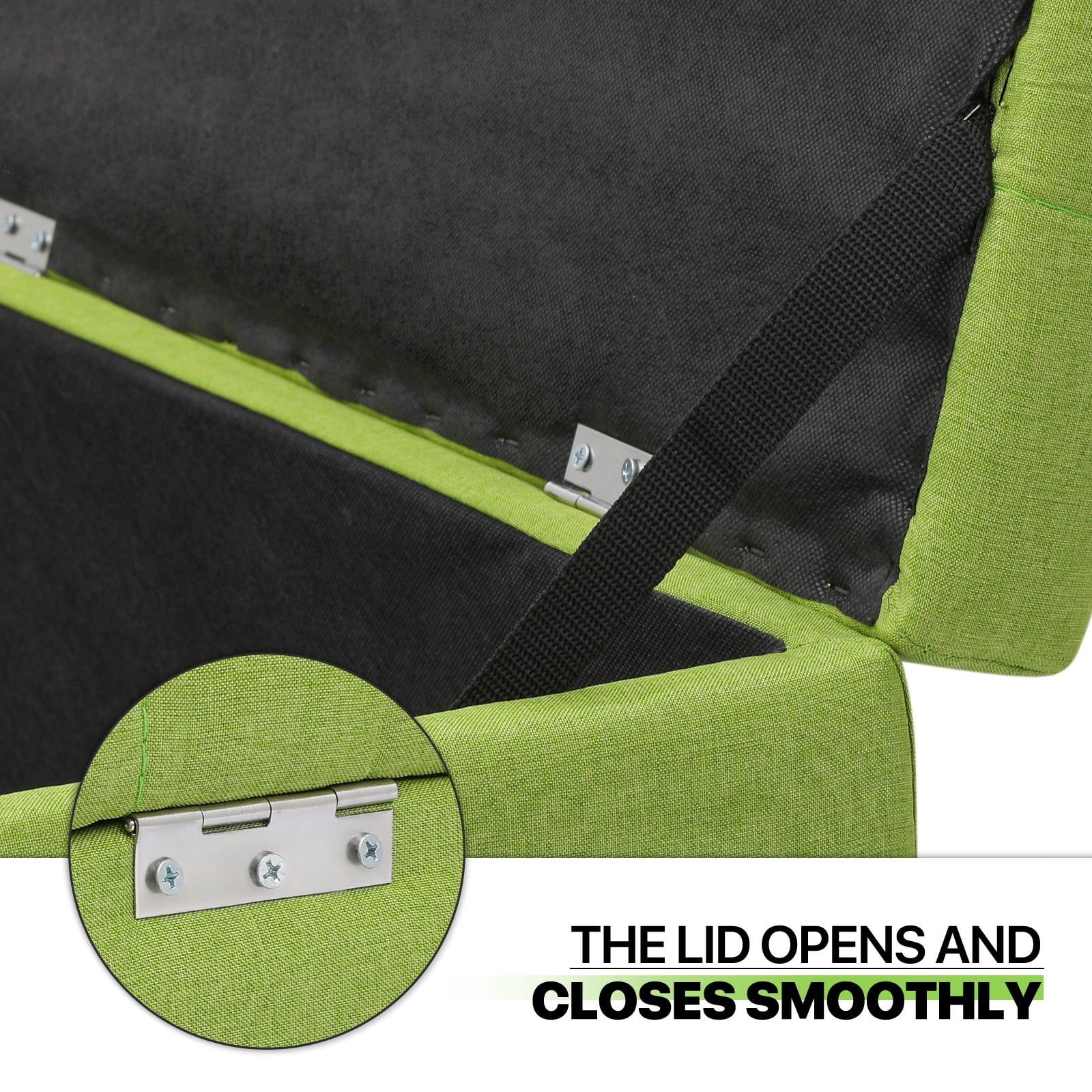 OSM 42 Inch Long Storage Ottoman Bench, Linen Foot Stool Upholstered Foam Padded Rectangular Fabric Tufted Bench Footrest for Living Room Bedroom Entryway with 660 Lbs Capacity, Green