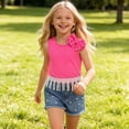 thumbnail image 6 of Zpanxa Girl Outfits Sets Girls Big Bow Sleeveless Crop Top and Floral Denim Shorts Set 2 Piece Outfit, 6 of 9
