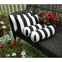 RSH Decor: Set of 4 Support Pillows | Lumbar & Neck Roll | All-Weather Spun Fabric | Black & White Stripe