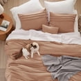 thumbnail image 3 of King Comforter Set - 4 Pieces Pinch Pleat Bed Set, Taupe Boho Bedding for All Season, 1 Soft Comforter, 2 Pillowcases, 1 Decorative Pillow, 3 of 7