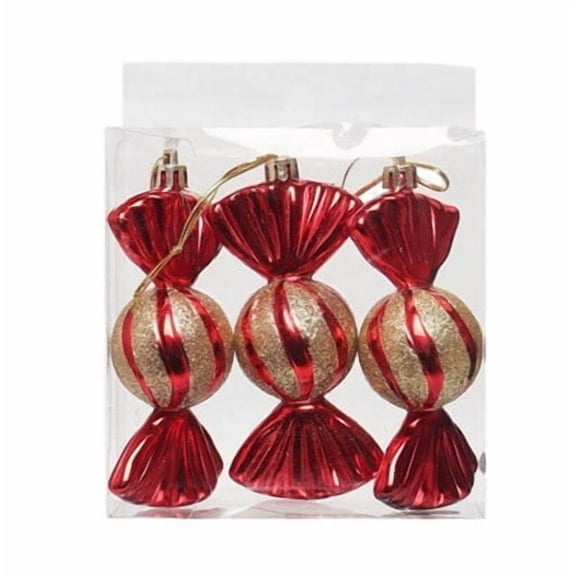 romoty Christmas Hanging Ornaments, 7.09x4.72 Inch 3 Pcs Classic Red Candy Shaped Electroplated Pendants with Gold Glitter for Tree Decor
