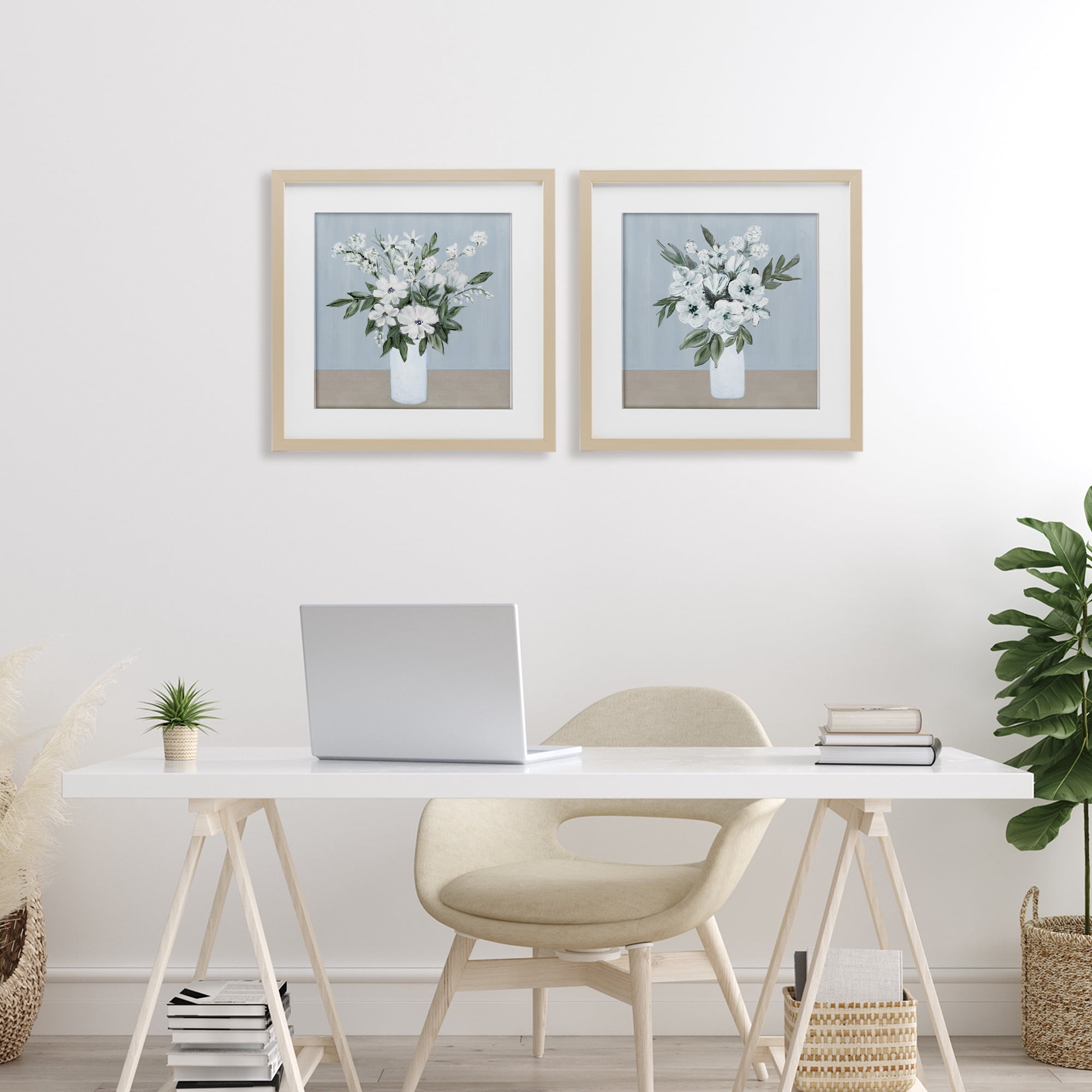 Stupell Industries Mixed White Blossoms 2 Piece Birch Framed Print Under Glass Set, design by Marilyn Dunlap