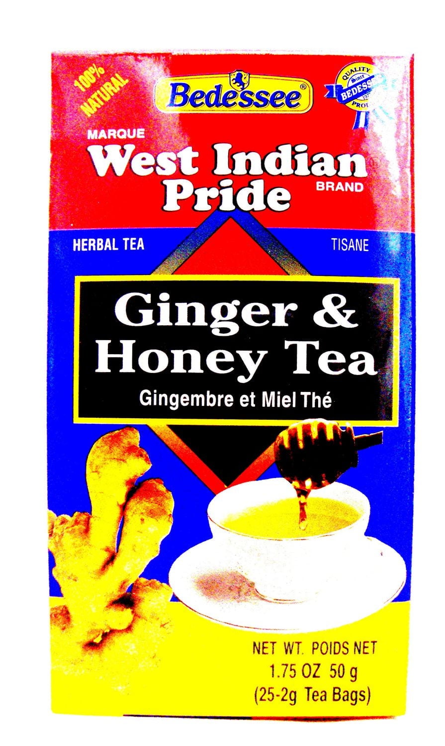 West Indian Pride Ginger and Honey Herbal Tea, 25 x 2 g tea bags