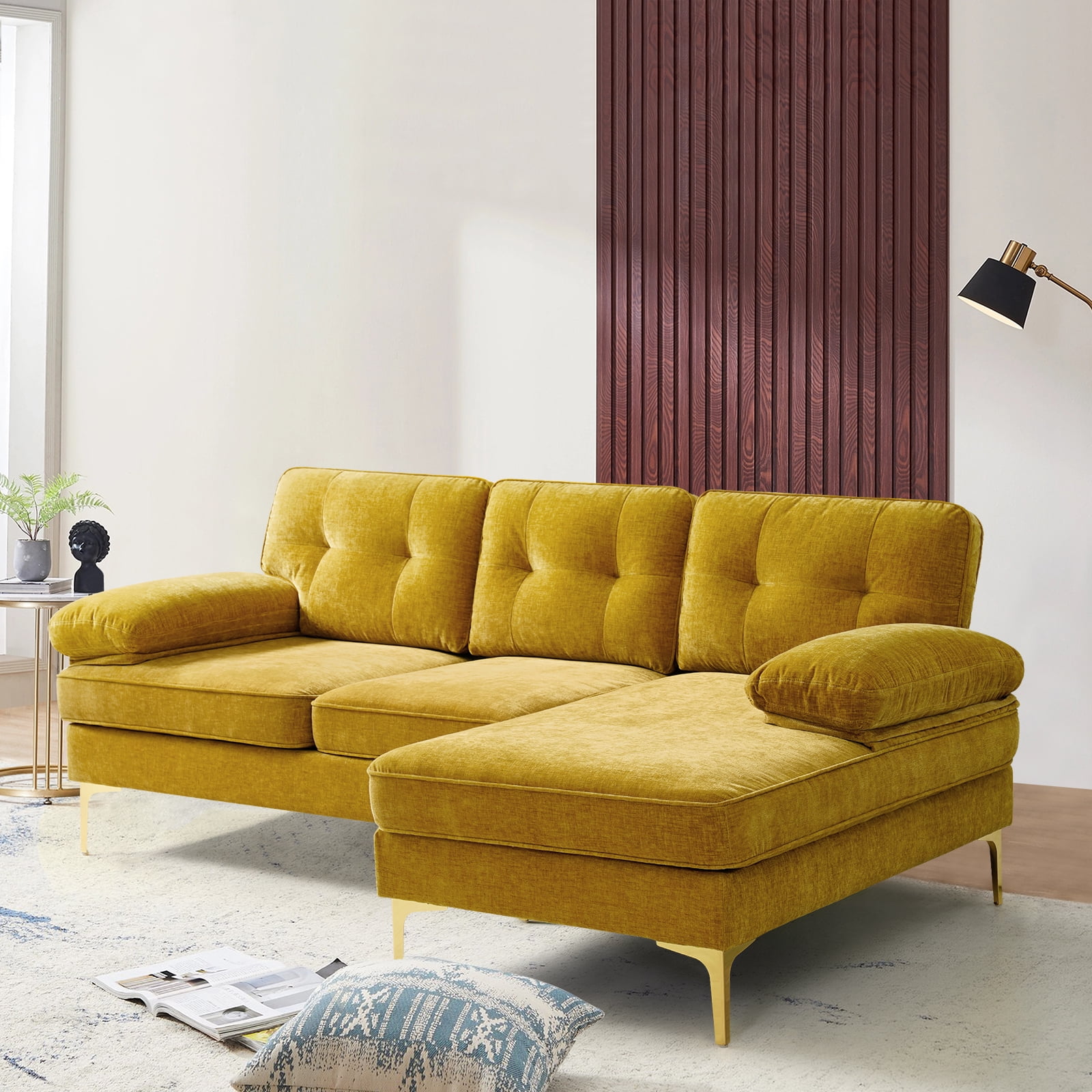 Chenille L Shaped Sofas with Solid Wood Frame,79" Modern Sectional Sofa