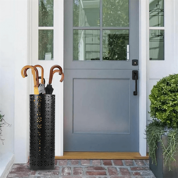 Metal Umbrella Stand, Circular Freestanding Entryway White