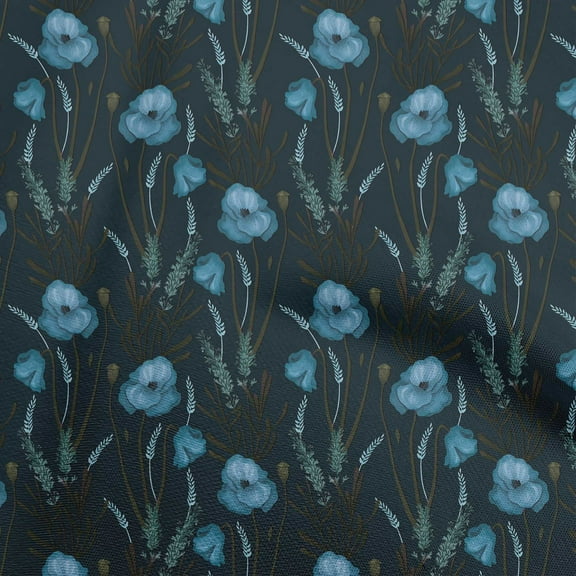 oneOone Polyester Spandex Blue Fabric Floral Retro Dress Material Fabric Print Fabric By The Yard 56 Inch Wide