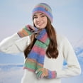 thumbnail image 3 of STETMN Women's Hat Scarf Gloves Set Rainbow Stripe Knit Beanie Hat Scarf and Gloves Thermal Sets for Ski, 3 of 8