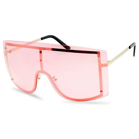 XL Oversized Rimless Full Shield 155mm Colored Transparent Lens Sunglasses for Women