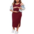 thumbnail image 4 of Robe Femme Enceinte Couleur Unie Sans Manches Robe en Tricot Col Ras du Cou Ajustée Midi Robe Débardeur Robe d'Été Décontractée Robe de Maternité, 4 of 7