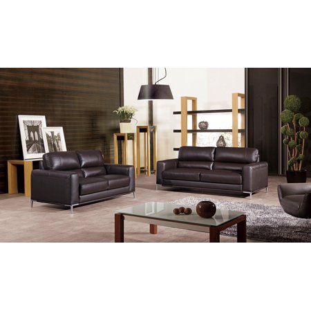 Dark Chocolate Italian Leather Sofa Set 2Ps EK016-DC American Eagle Contemporary