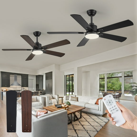 Zardon 52" 2 Pack Ceiling Fan with Light and Remote Control, Ultra-Quiet DC Motor, 6 Speed, Dimmable and Timer for Bedroom and Living Room, Indoor