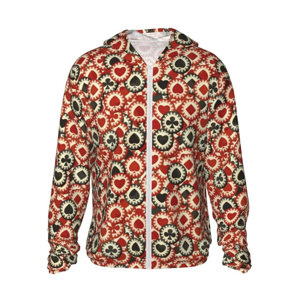 Fotbe Poker Chips Chaqueta con Protección Solar UPF 50+ para Hombre y Mujer, Camisa con Capucha y Bolsillos-X-Large