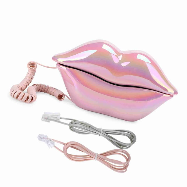 Teléfono con forma de labio divertido y galvanizado en color rosa WX-3016 Función de almacenamiento de números de moda