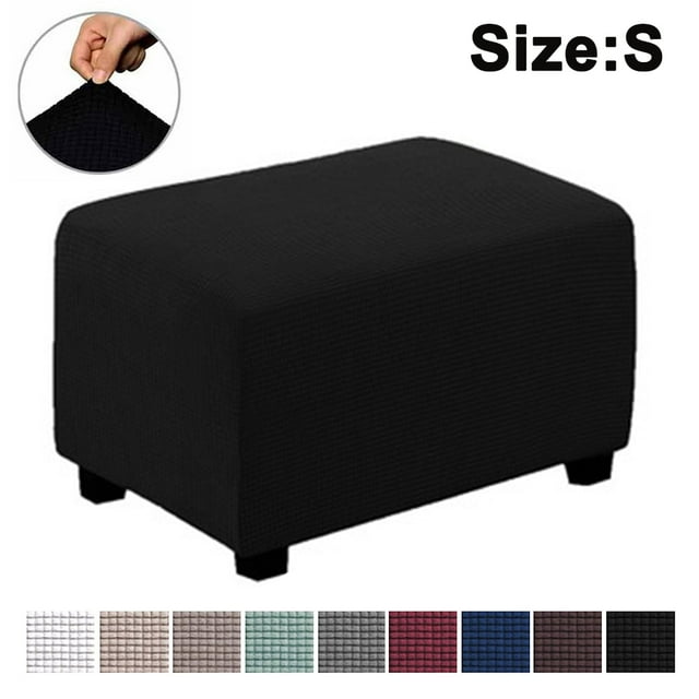 Stretch Ottoman Cover Ottoman Slip Cover Ottoman Protector Storage Ottoman Cover Furniture Protector Soft Rectangle Slip Cover with Elastic Waistband-Black