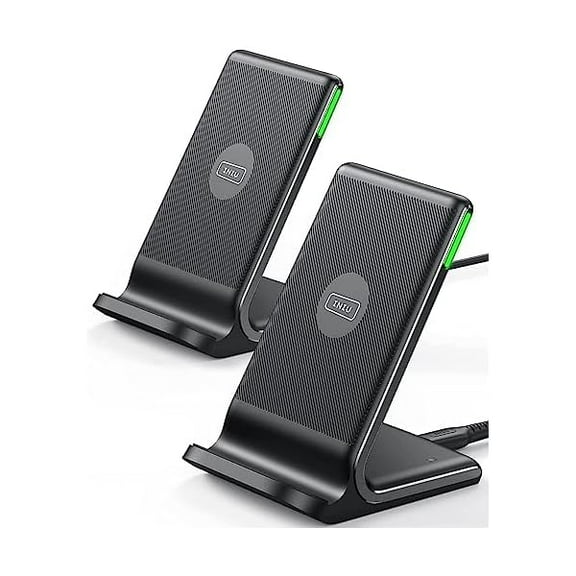 FU1999[2-Pack] Wireless Charger, 15W Qi-Certified Fast Wireless Charging Stand with Sleep-Friendly Adaptive Light Compatible with iPhone 16 15 14 13 12 Pro Max Plus Samsung Galaxy S22 S21 Note 20 etc