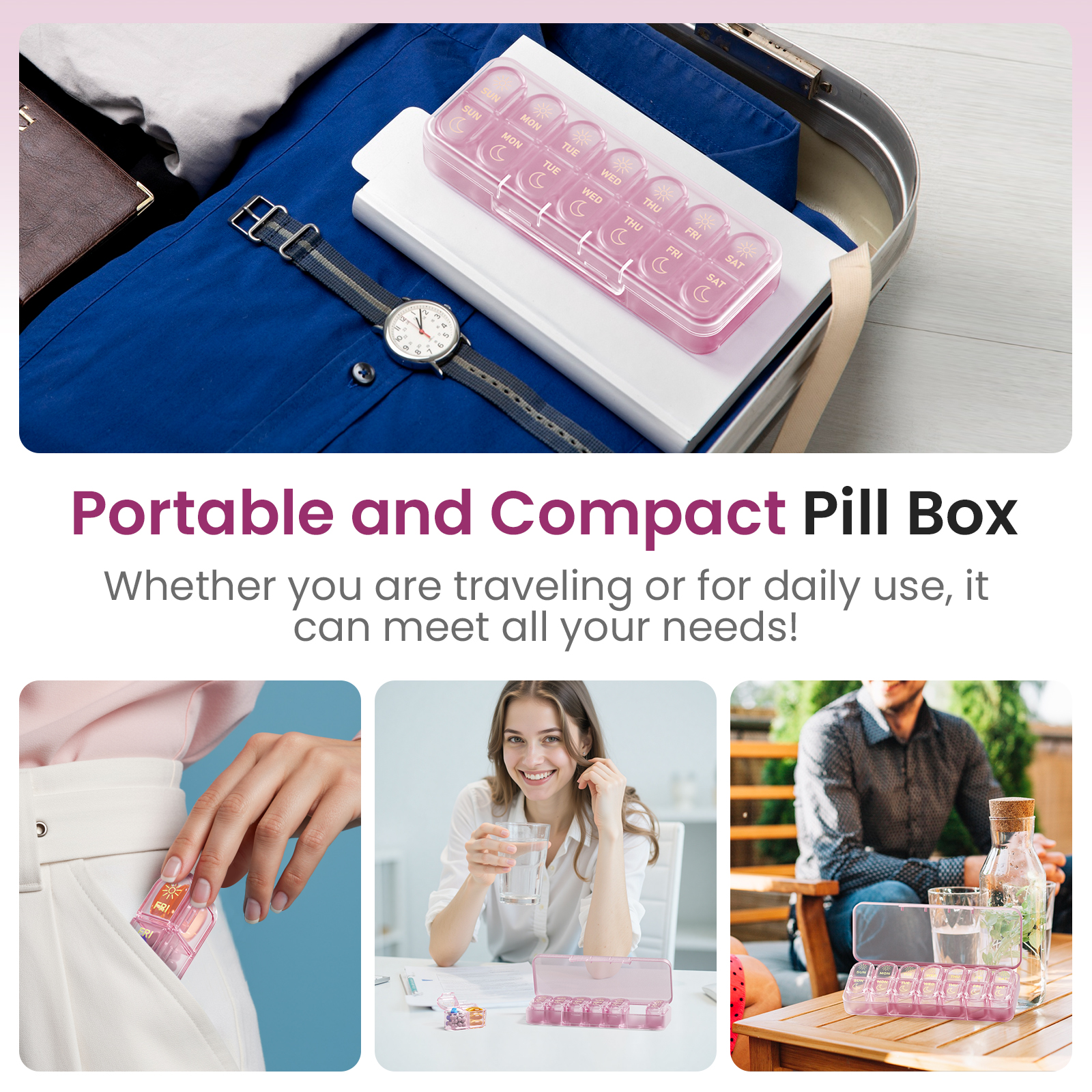 Apenu 7-Day AM/PM Pill Organizer Box - Purple photo 7