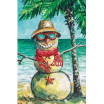 Smile Red Scarf Sandy Snowman Sunbath On The Beach Coastal Decoration Vertical Hawaii Winter House Flag Holiday Farmhouse Seaside Party Outdoor Yard Banner 28" x 40"