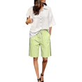 thumbnail image 3 of WCJM Loose Fit Flat Cloth Shorts for Women High Waist Elastic Drawstring Knee Length Casual Daywear with Pockets Casual Pants for Women, 3 of 7