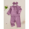 thumbnail image 5 of Toddler Baby Girls Fall Clothing Set 0 6 12 18 24 Months 2T 3T Solid Color Long Sleeve Round Neck Ruffled Tops Long Pants Headband 3-Piece Outfits, 5 of 9