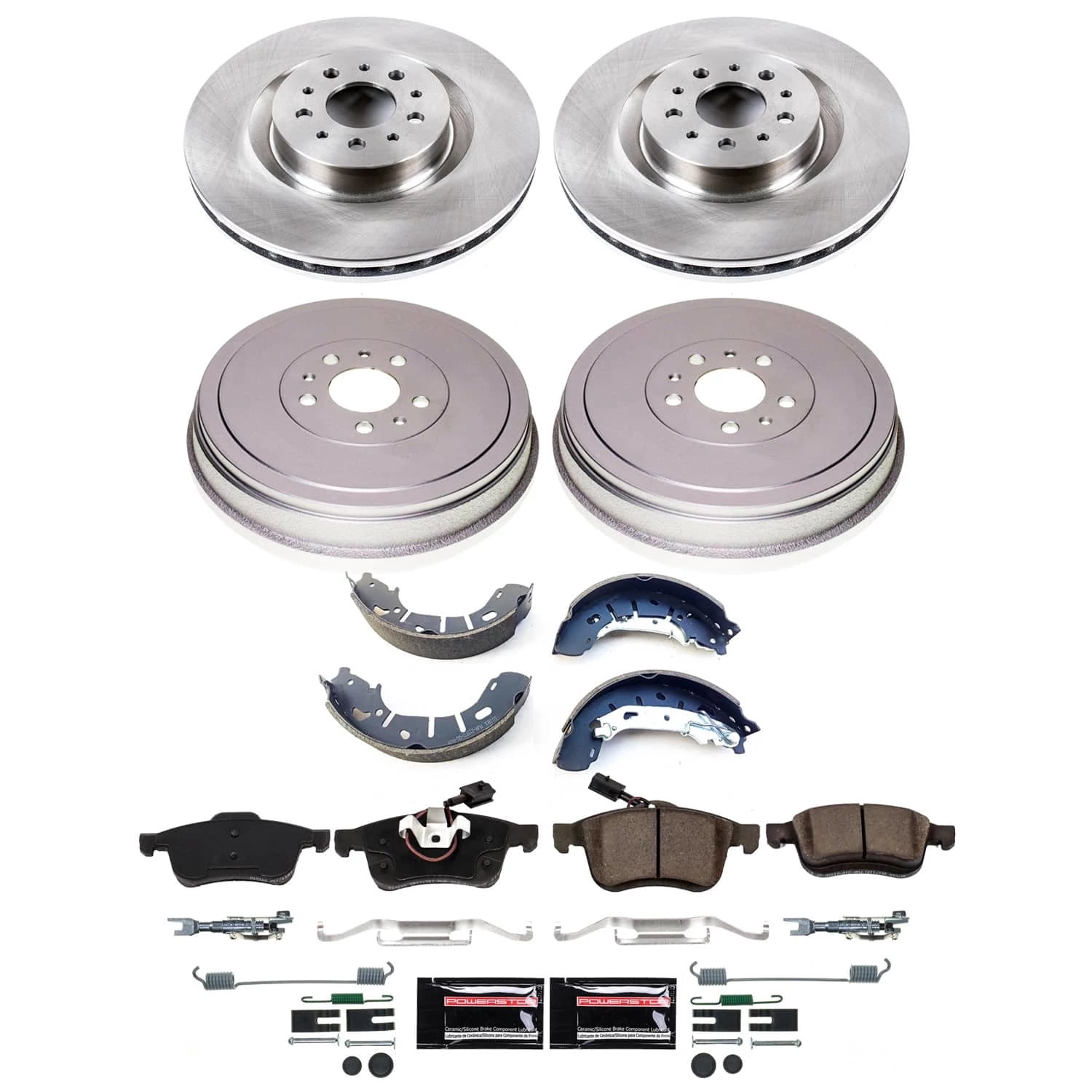 PowerStop Front and Rear Stock Replacement Brake Pad Rotor Drum and Shoe Kit KOE15491DK