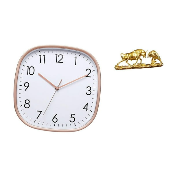 Reloj de pared,Reloj de pared digital grande y sencillo para dormitorio,Estatua de escritorio,Figura decorativa de pelea de toros y osos,Colecciones de esculturas de toros,artesanía de