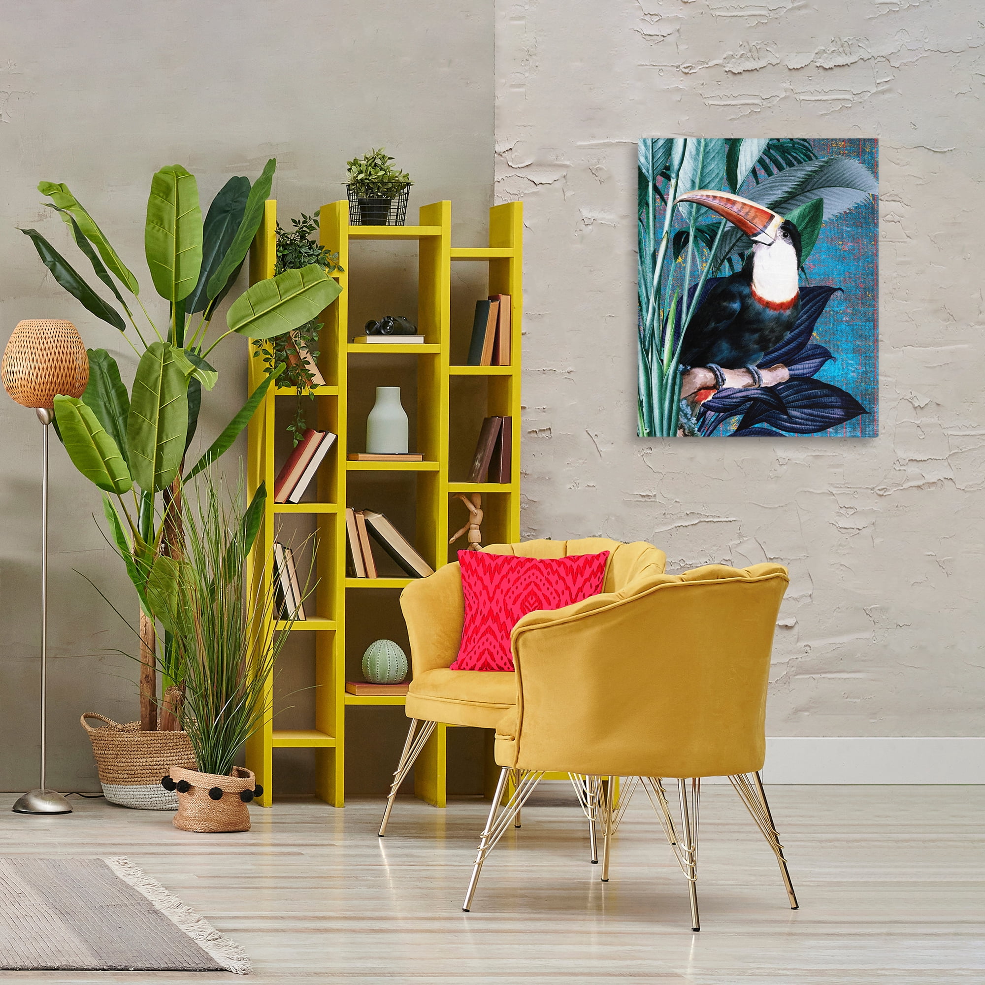 Stupell Industries Smiling Toucan on Branch Animals Painting Wrapped Canvas Art Print Wall Art, 24 x 30