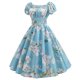 thumbnail image 5 of Vestido largo hasta la rodilla con cuello cuadrado y manga corta con estampado informal a la moda para mujer Pompotops ghjkhdj18507, 5 of 9