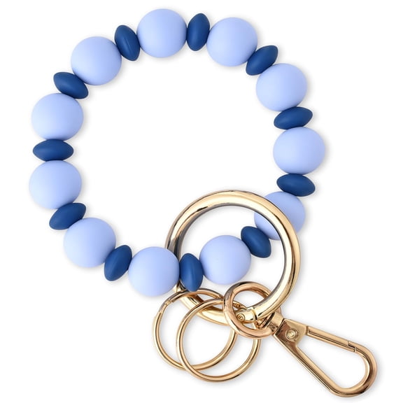 Wristlet Keychain Silicone Beaded Key Ring Bracelet for Women Elastic Bangle Key Chain Holder (Gold bead   white bead)