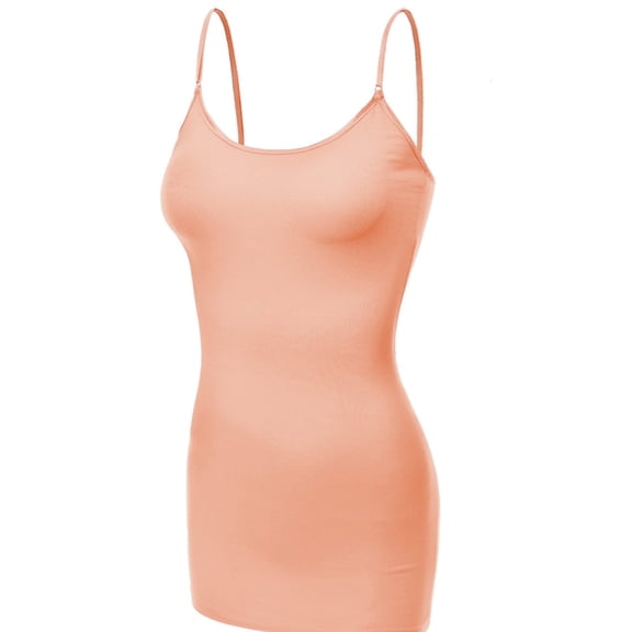 Essential Basic Clothing Women's Basic Casual Plain Long Camisole Cami Top Plus Size Tank, Peach, X-Large