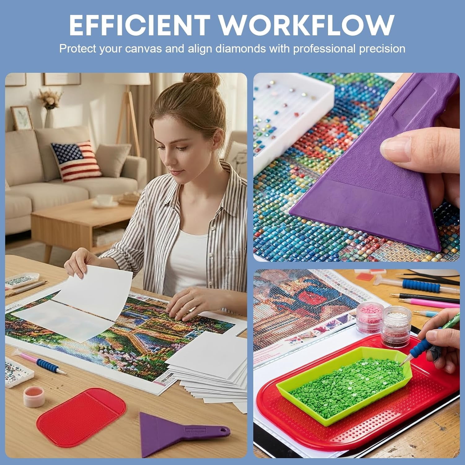 400Pcs Diamond Painting Release Paper: Double-Sided Non-Stick Pre-cut Cover Sheets in 3 Sizes - Reusable & No Residue Replacement for 5D Diamond Art - with Anti-Slip Mat and Straightener