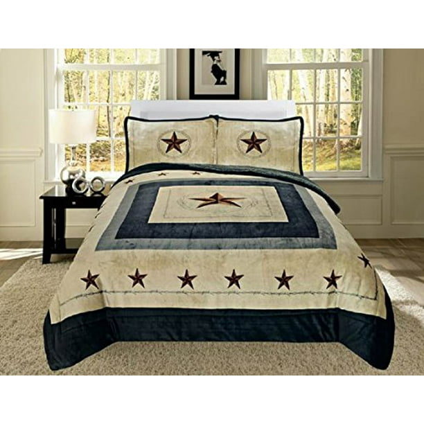 3 Piece COWBOY Western Lone Star King Bed Blanket Cabin Lodge Barb Wire ...