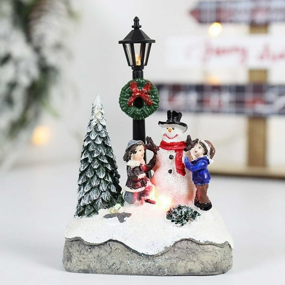 Modern Christmas Village Houses Set, Miniature Tabletop Decorations with Snowman Figurines