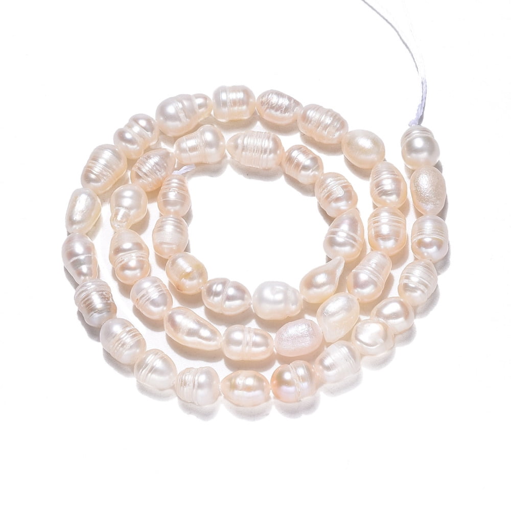 Natural Cultured Freshwater Pearl Beads Strands with Screw Thread RiceHole: 0.7mm 43~45pcs/strand 13.78 inch~14.13 inch(35cm~35.9cm)