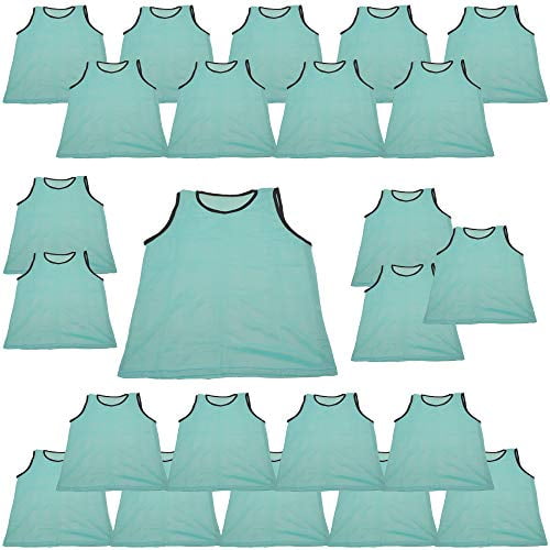 BlueDot Trading Adult Sports Pinnie Quality Scrimmage Training Vest in Nylon Mesh for all kinds of sports Soccer, Football, Basketball, Sky Blue, 24 Pack