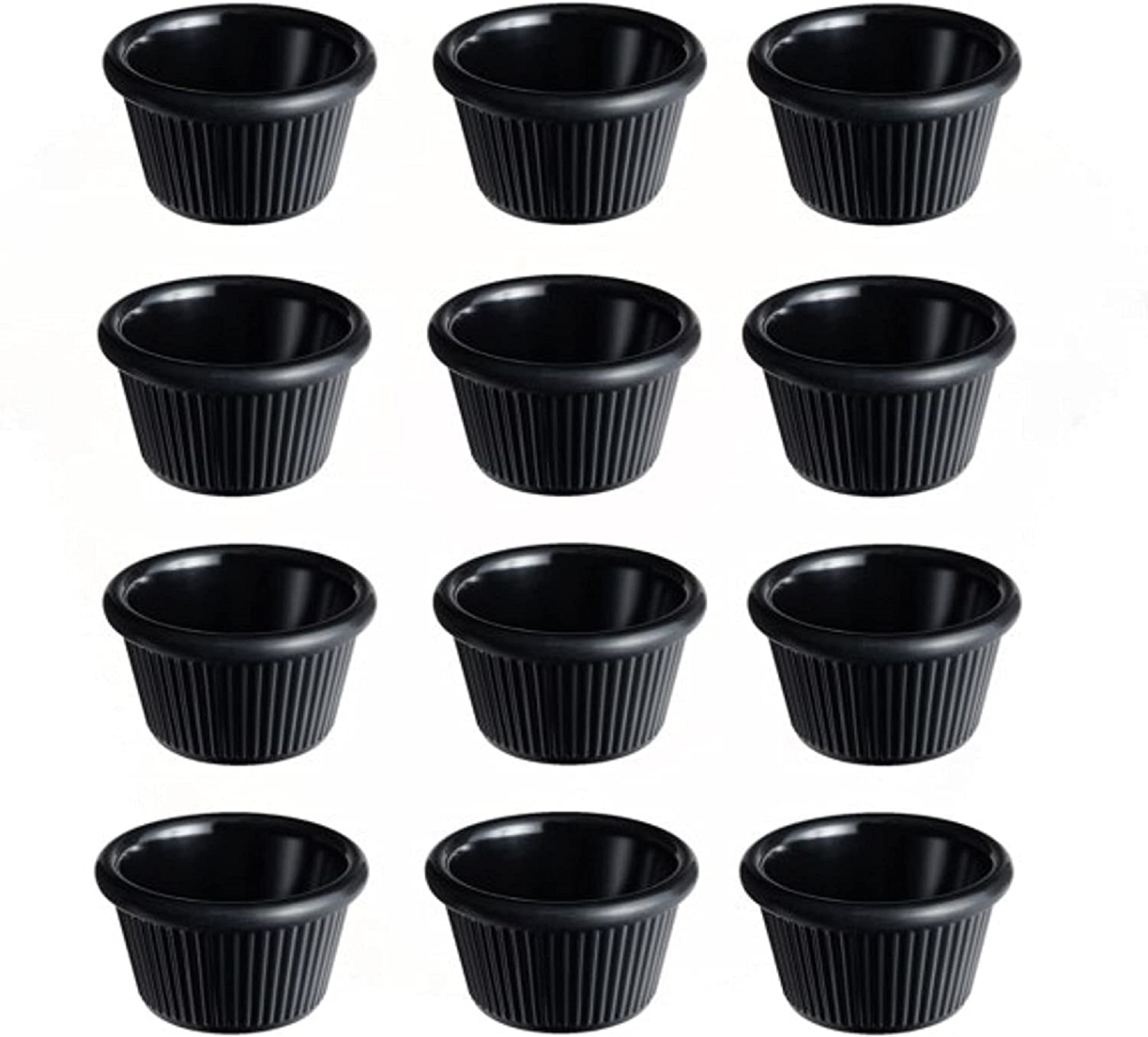Truecraftware Set of 12 Plastic 4 oz. Fluted Ramekin Black Color Individual Condiments