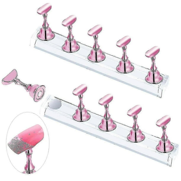 2sets Nail Stand For Press On Nails Display, Magnetic Fake Nails Holder For Painting Nails Practices, Beginner Acrylic Nail Art Kit Accessories, Nail