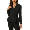 thumbnail image 1 of INSPIRE CHIC Blazer à Basque pour Femme à Revers Cranté, Manches Longues, Ceinturé, Travail Bureau, TP, Noir, 1 of 5