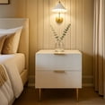 thumbnail image 3 of GStone White Nightstand with 2 Fluted Drawers – Modern Bedside Table with Metal Legs & Handles, High Gloss Finish Night Stand for Bedroom, Living Room, End Table, 3 of 5
