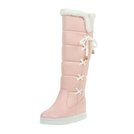 

Mackneog Women High Heel Boots Autumn And Winter able Cute Sweet And Simple College Style Comfortable Round Toe Warm Plush Gift on Clearance