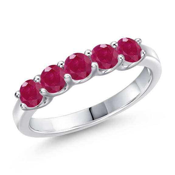 Gem Stone King 925 Sterling Silver Red Ruby Wedding-Bands Ring for Women | 1.25 Cttw | Round 3.5MM | Gemstone July Birthstone | Size 5