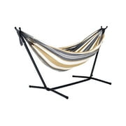 The Hamptons Collection 110 Grey and Gold Striped Brazilian Style Hammock with a Steel Hammock