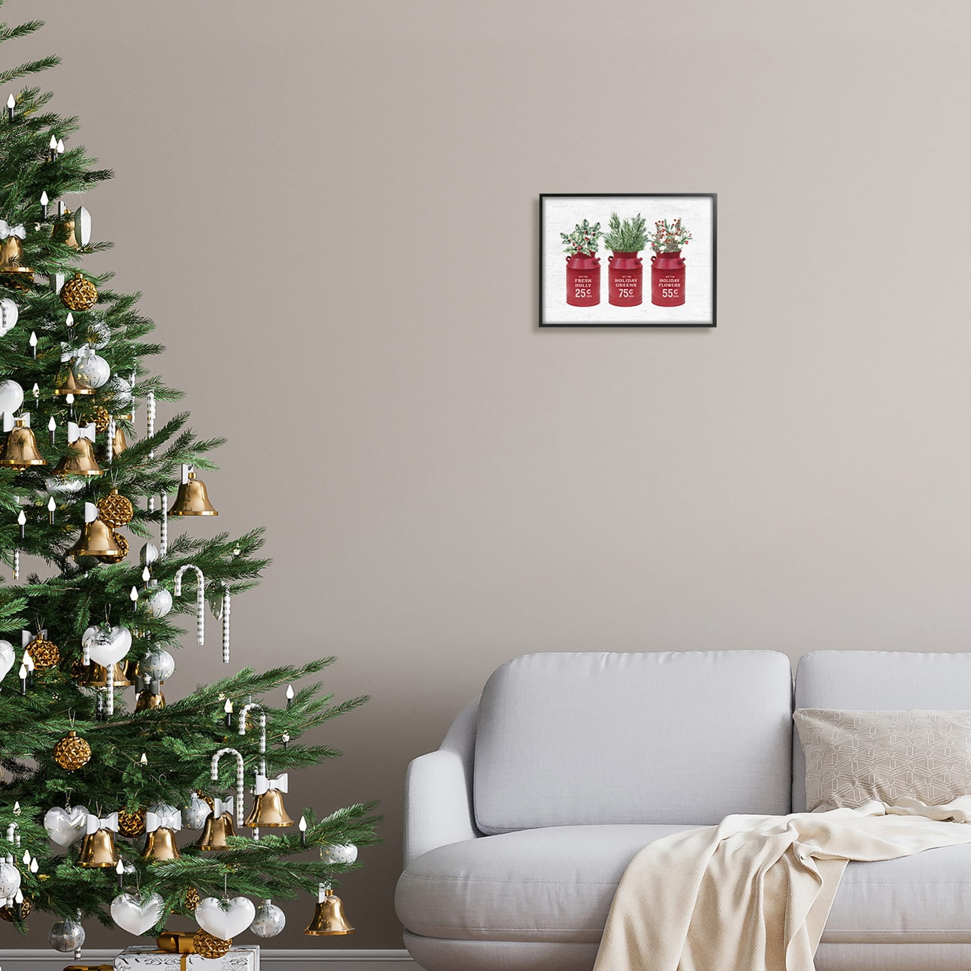 Rustic Country Jugs Festive Holiday Holly Sprigs Botanical & Floral Graphic Art Framed Art Print Wall Art