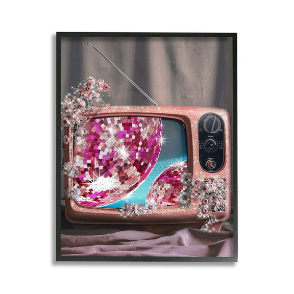 Stupell Industries Disco Vintage Television Novelty Painting Black Framed Art Print Wall Art, 11 x 14