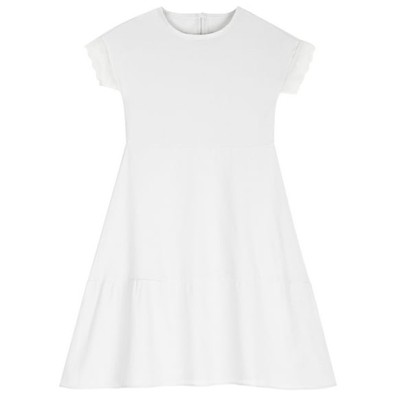 Mevxay White Dress for Girls Lace Short Sleeve A Line Swing Flowy Basic Summer Dresses for 6-14 Years Pink
