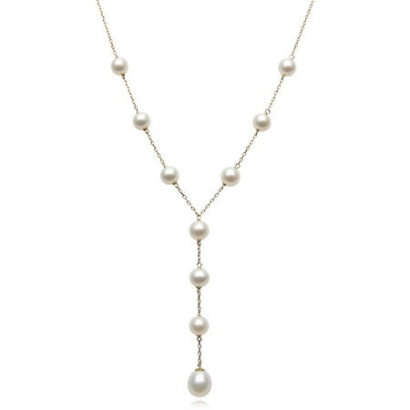 6-9mm Cultured Freshwater Pearl 14kt Yellow Gold Tin Cup Necklace, 17.5