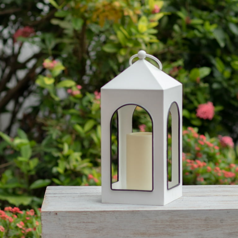 Battery-Operated 14 Black Window Metal Lantern with LED Candle