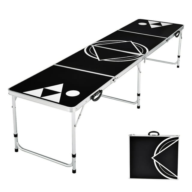 Gymax 8 Pieds Table de Pong de Bière Portable Partie Table de Jeu de Boisson Hayon