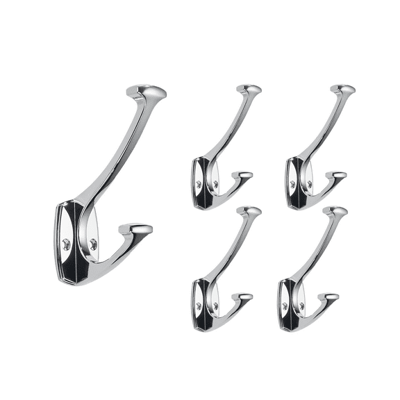 KHTUMEWARE 5 Pack Polished Chrome Hooks Decorative Heavy Duty Solid Large Coat Hooks for Towel Hanging Coats Robe Wall Mounted Towel Bags Door Back Bathroom Wall Hook.