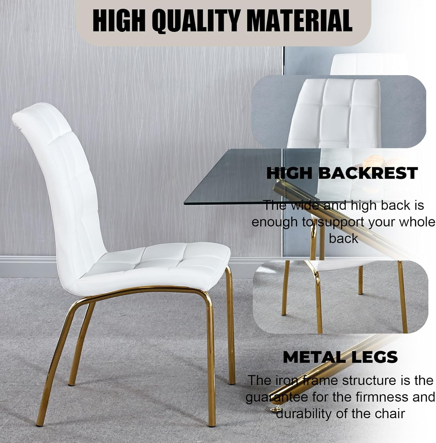5-Piece 36" Round Glass Dining Set, Clear Tempered Glass Table & 4 PU Leather Chairs with Stainless Steel Legs for Kitchen, Meeting Room